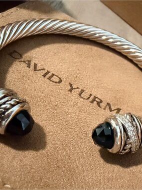 David Yurman silver Cable Bracelet with Black Onyx Terminals